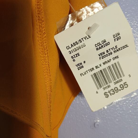 Davids Bridal Formal Floor Length Wrap Dress Size 6 Marigold NWT ,Flutter Sleeve - Picture 8 of 16